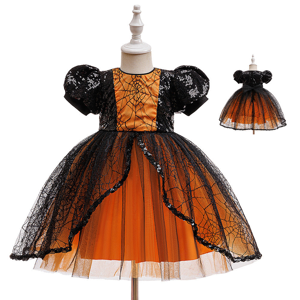 Halloween spiderweb sequin tulle dress