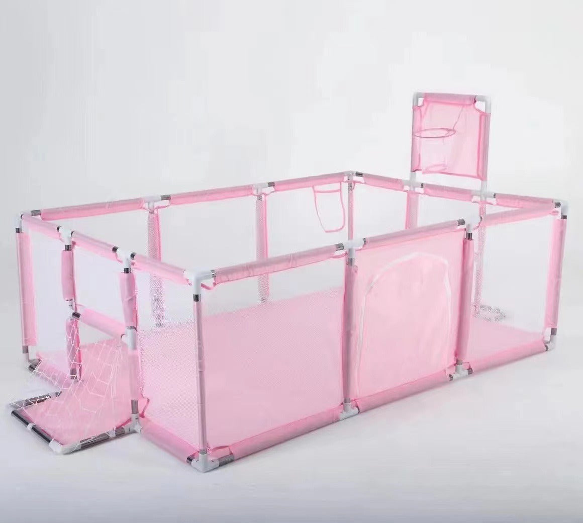 Baby playpen with basketball hoop