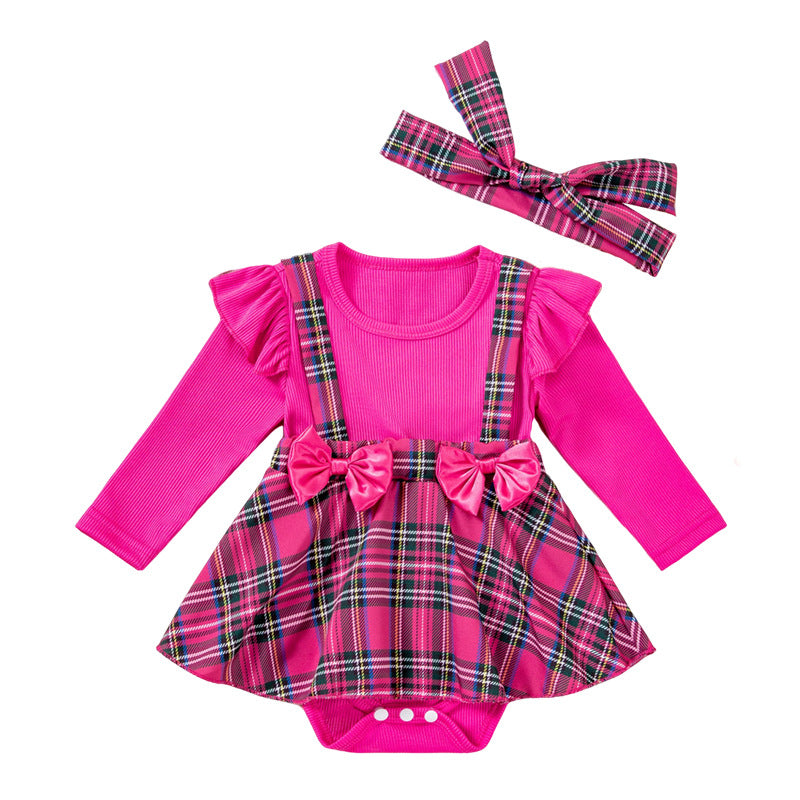 Checkered baby outfit with bow