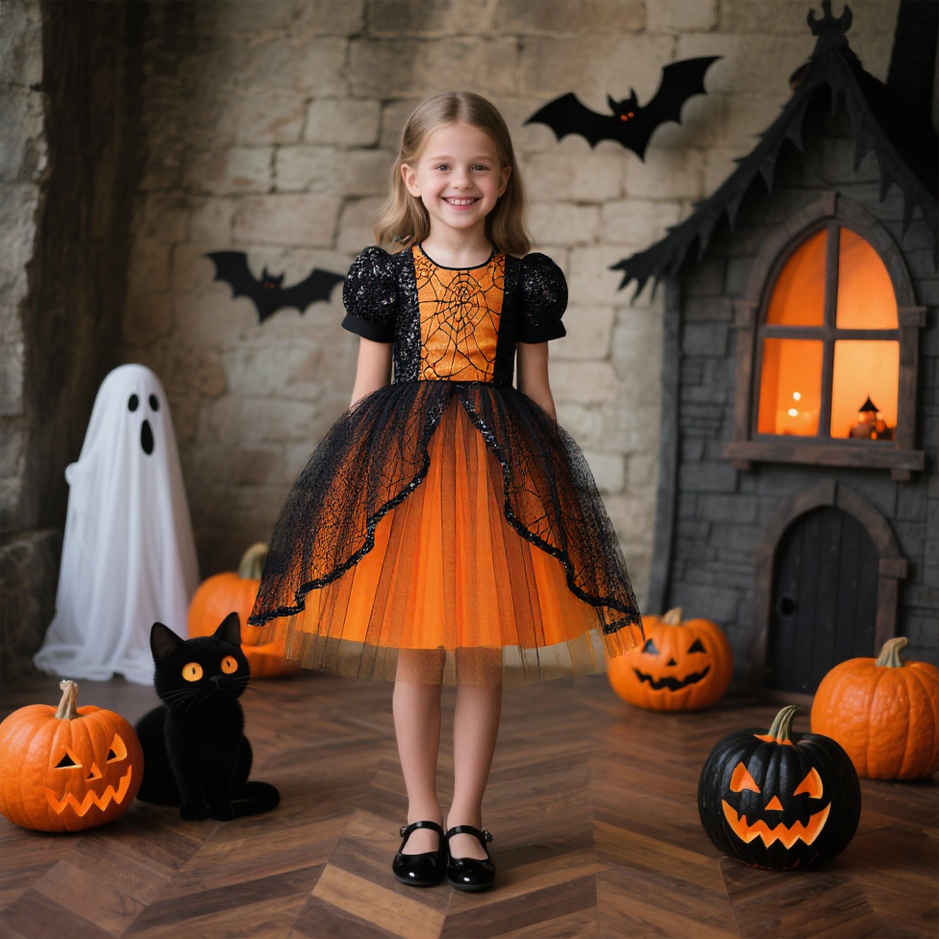 Halloween spiderweb sequin tulle dress