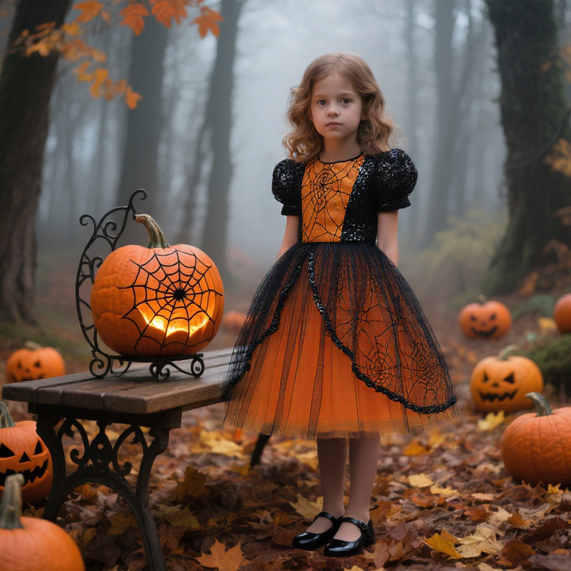 Halloween spiderweb sequin tulle dress