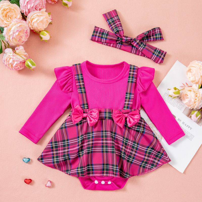 Checkered baby outfit with bow