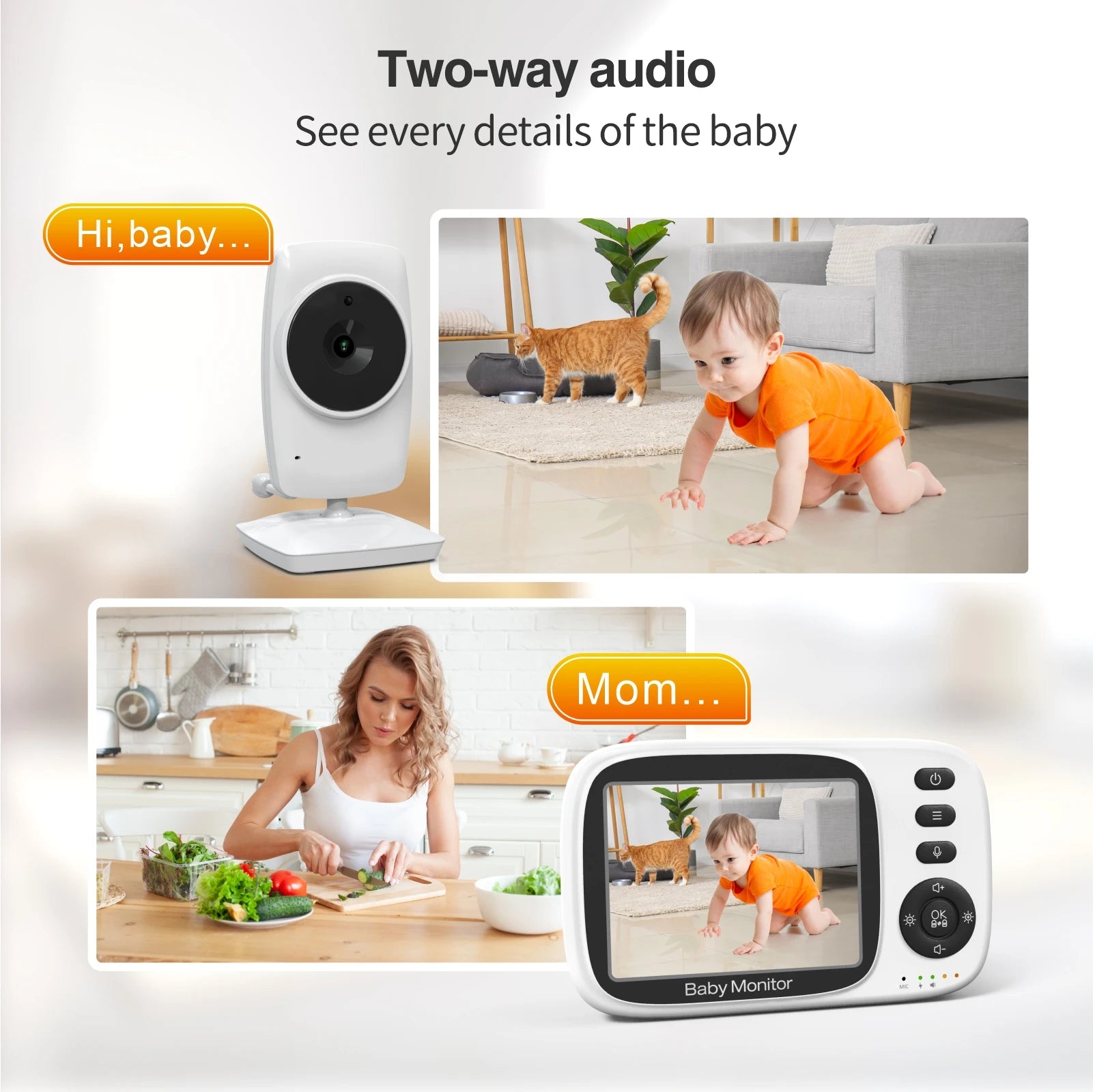 Baby video monitor with 3.2-inch screen