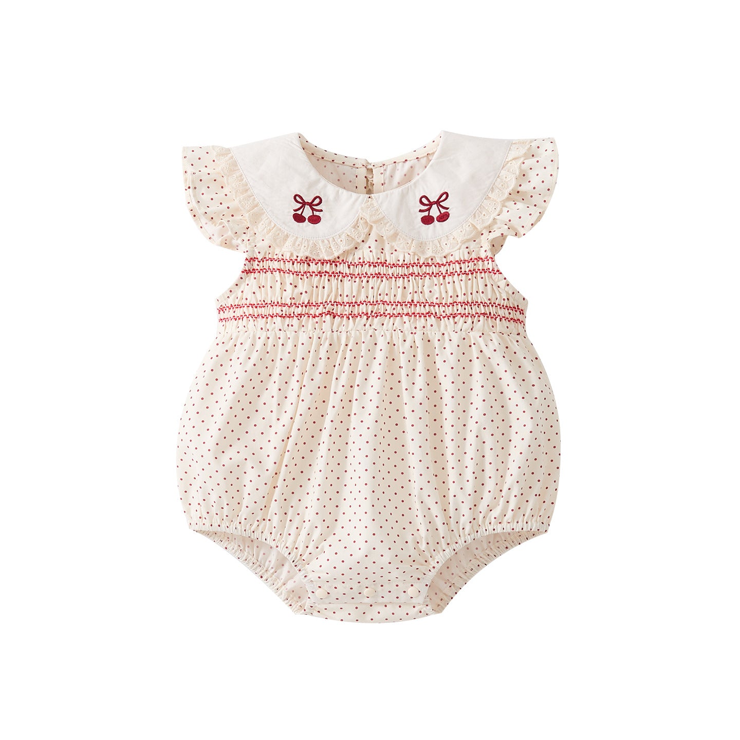 Polka dot romper with Peter Pan collar