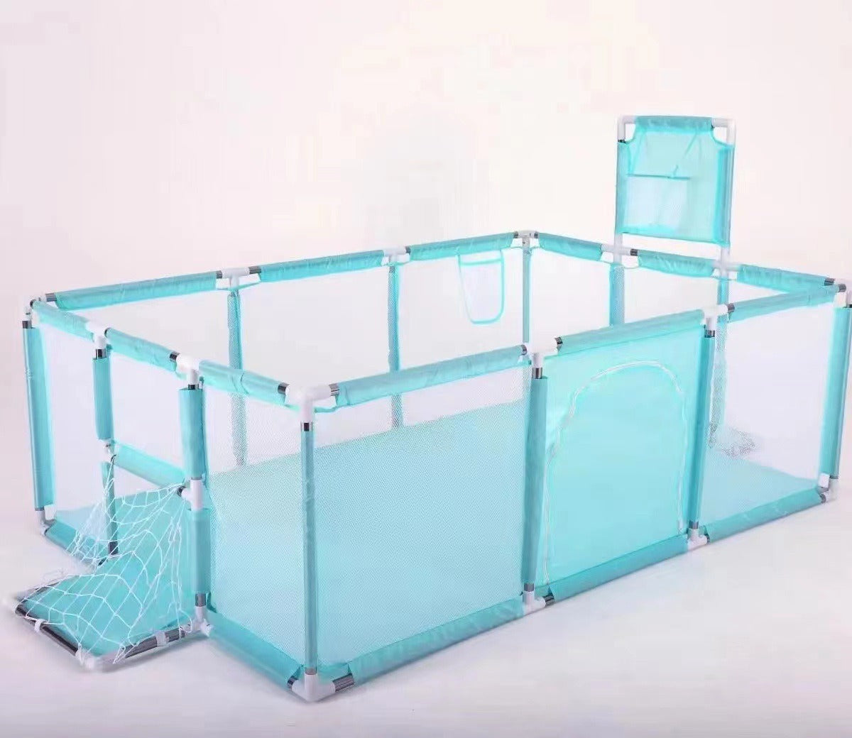 Baby playpen with basketball hoop